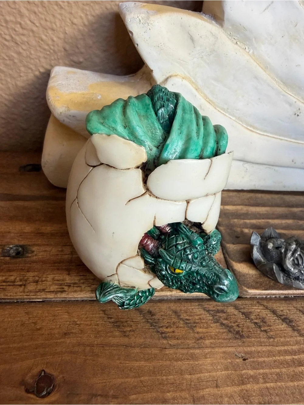Vintage 90’s Green Baby Dragon Hatchling and Radcliffe Pewter Jewel Eyed Dragon